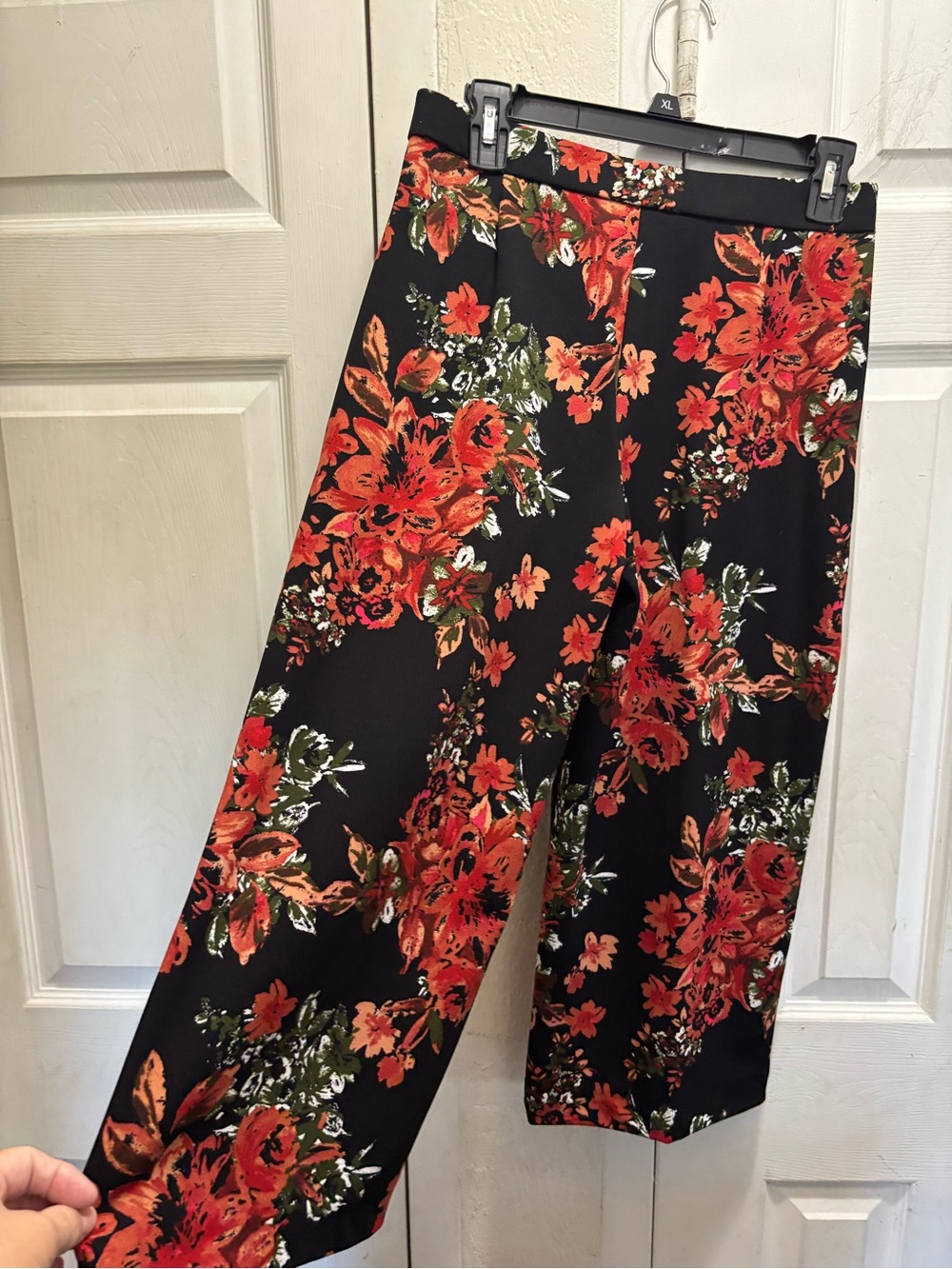 Boom Boom Jeans Black Floral Pants with Red, Orange & Green Print